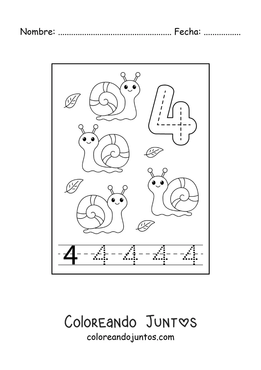 Imagen para colorear de actividad para trazar el número 4 y contar con dibujos animados