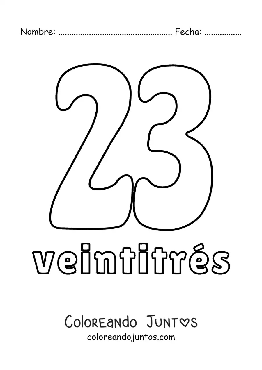 Imagen para colorear de ficha del 23 para aprender los números naturales