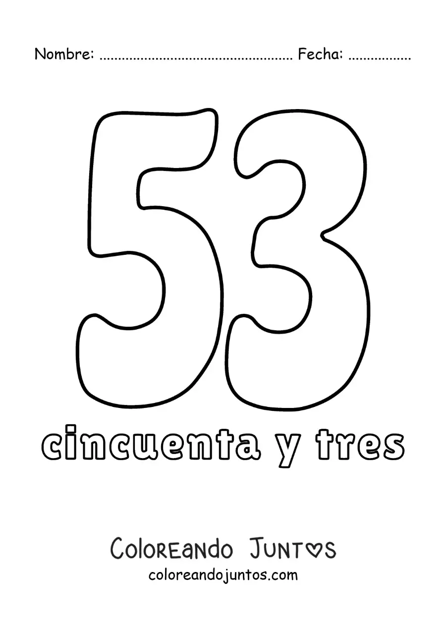 Imagen para colorear de ficha del 53 para aprender los números naturales