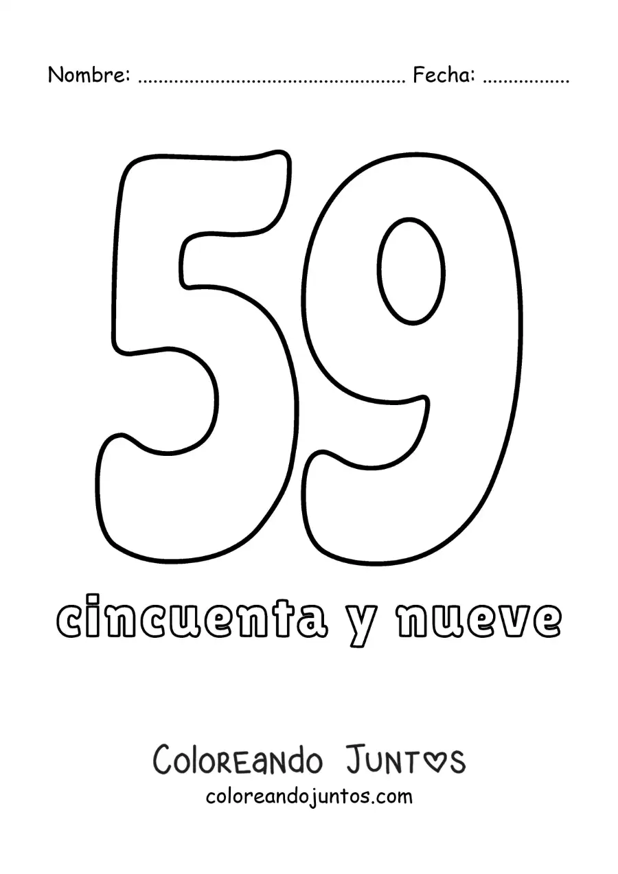 Imagen para colorear de ficha del 59 para aprender los números naturales