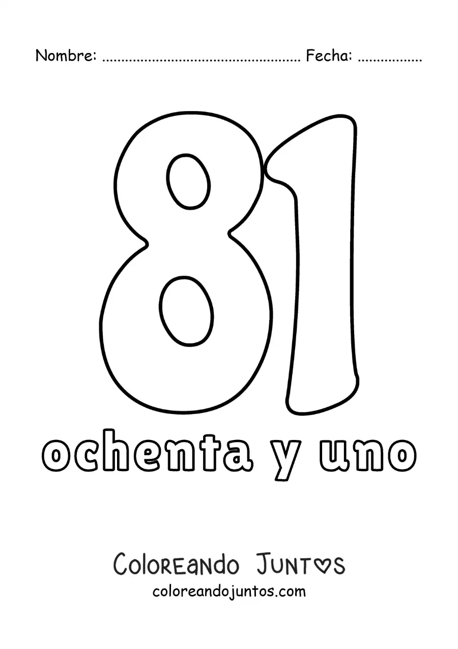 Imagen para colorear de ficha del 81 para aprender los números naturales