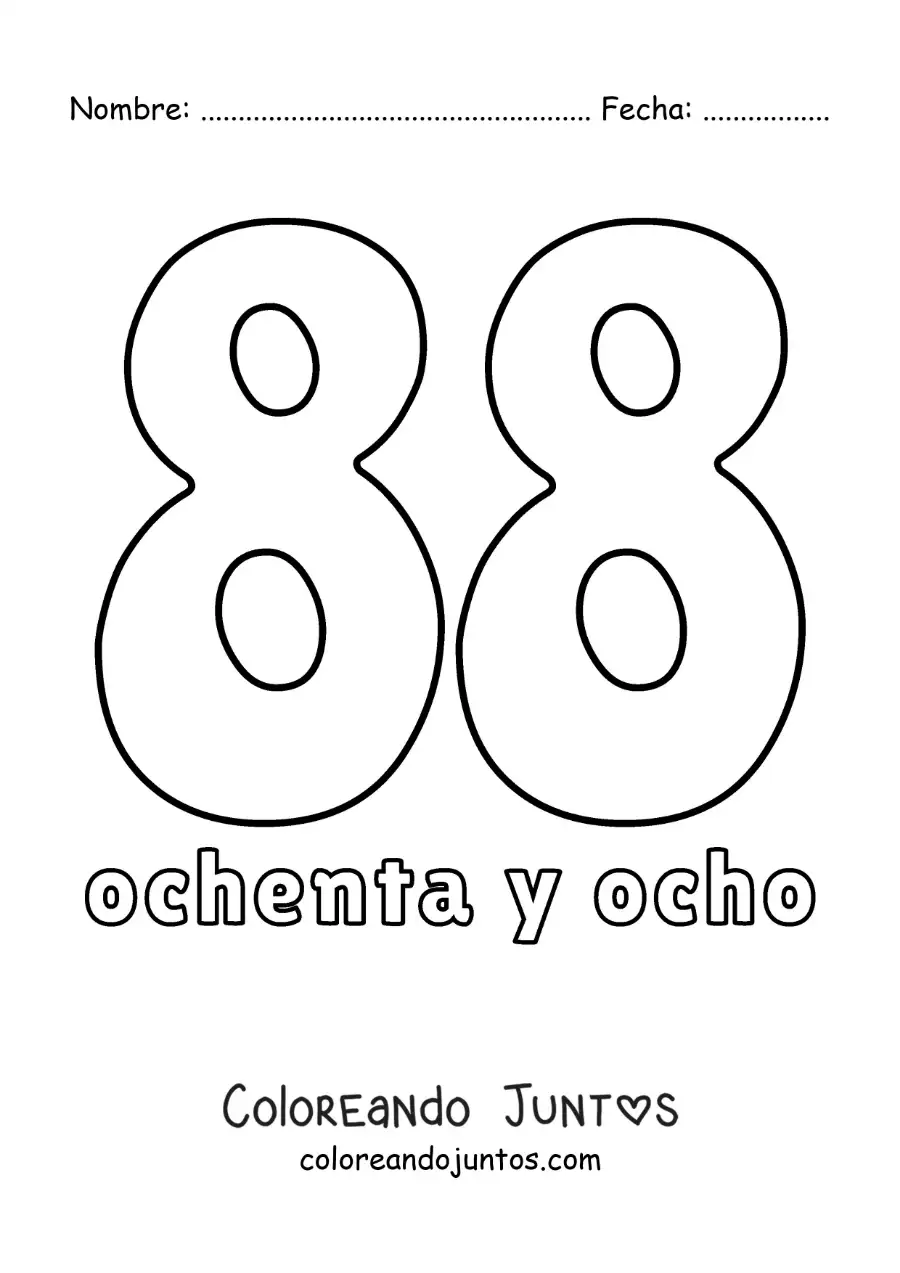 Imagen para colorear de ficha del 88 para aprender los números naturales