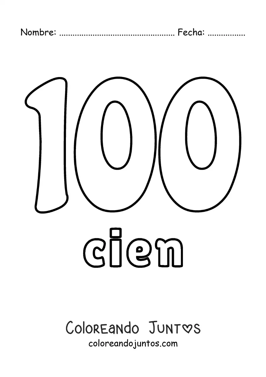 Imagen para colorear de ficha del 100 para aprender los números naturales