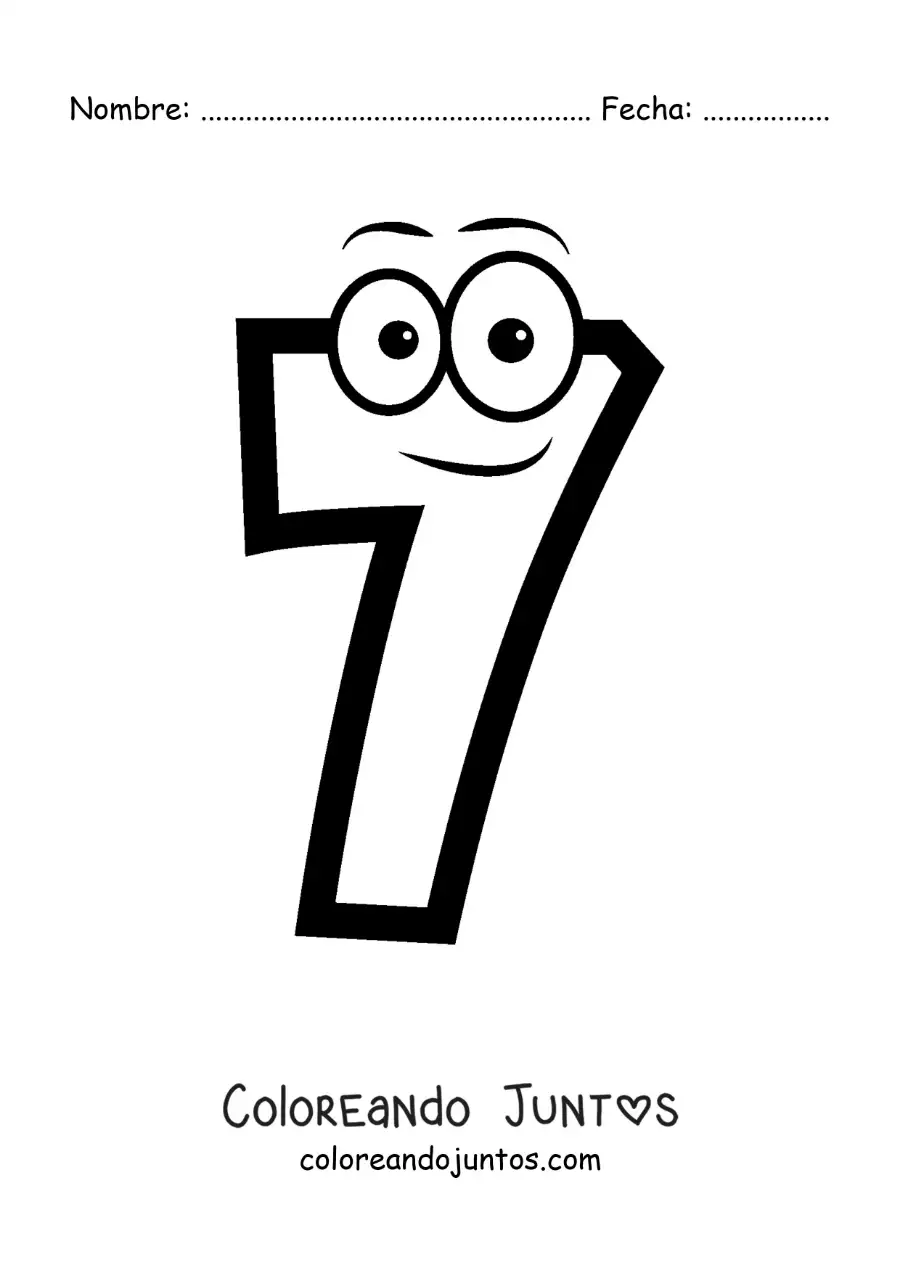 Imagen para colorear del número 7 animado para niños