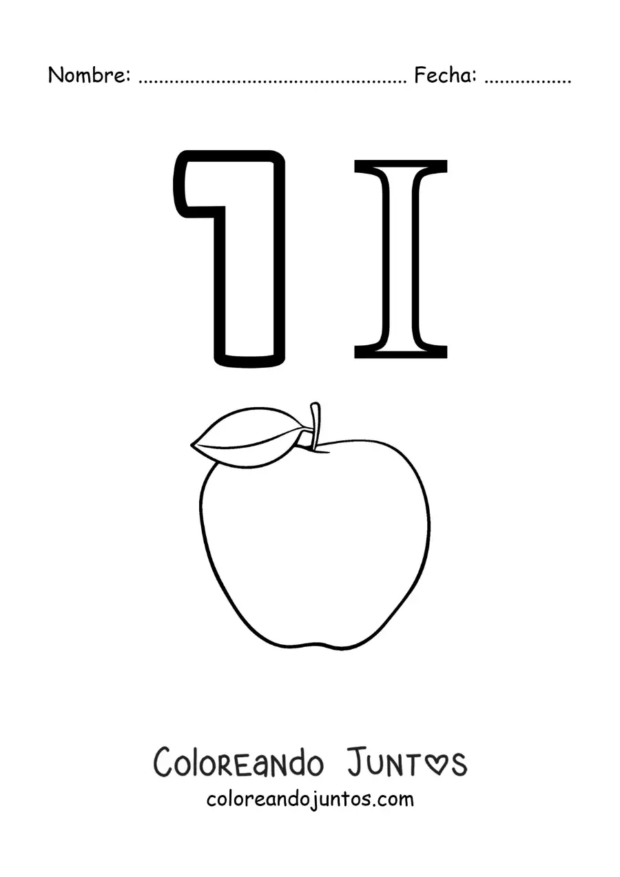 Imagen para colorear de ficha del 1 en números romanos con dibujos animados