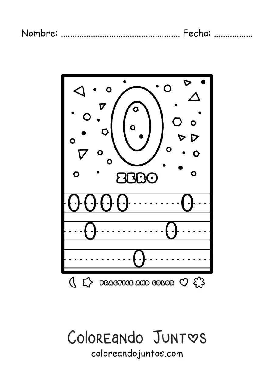Imagen para colorear de actividad para aprender el número 0 en inglés