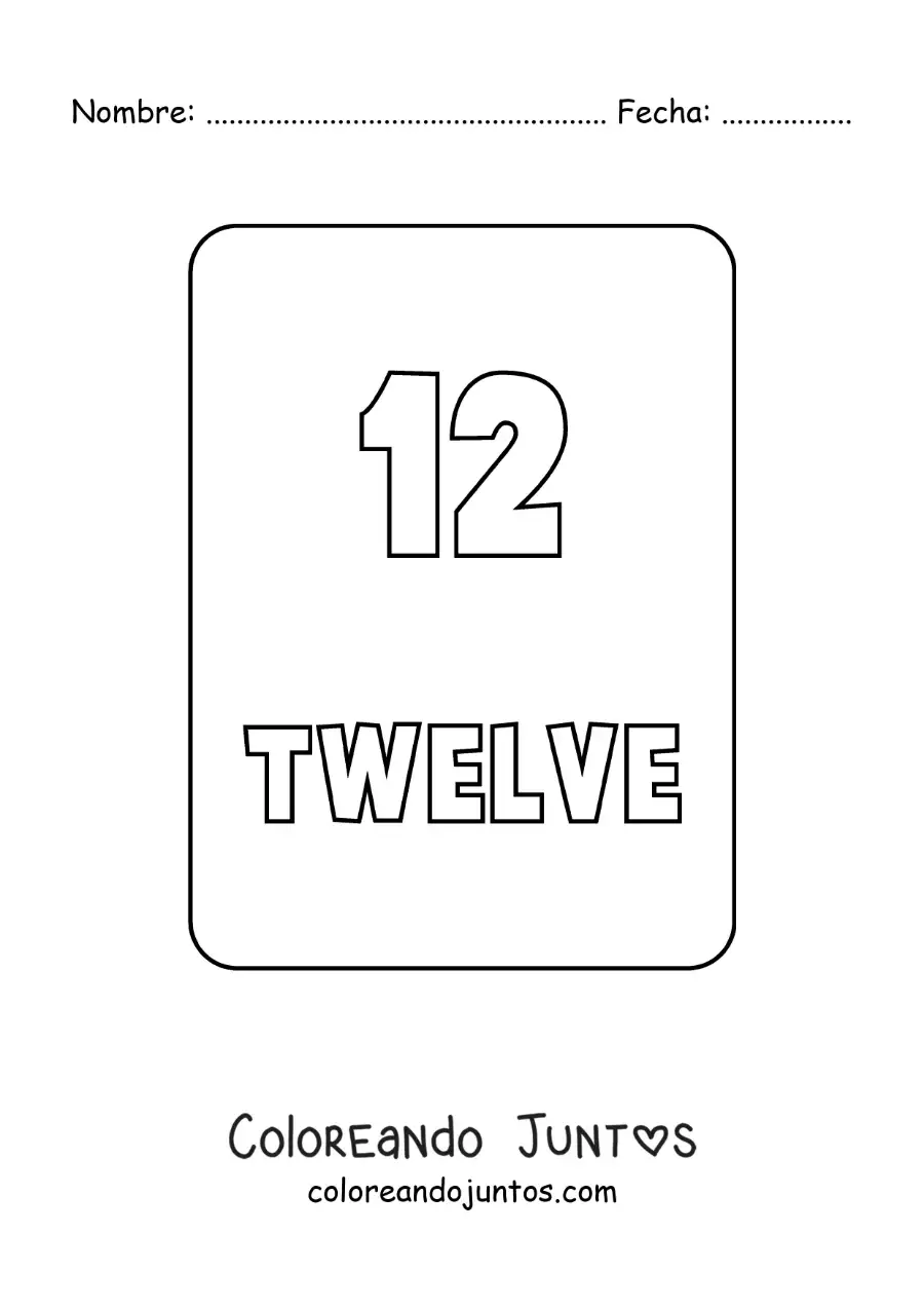 Imagen para colorear del número 12 en inglés