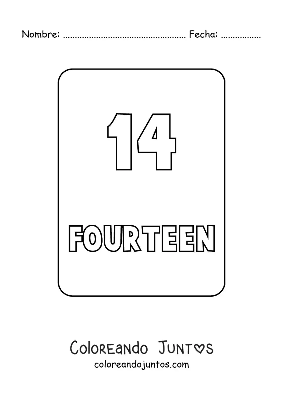 Imagen para colorear del número 14 en inglés
