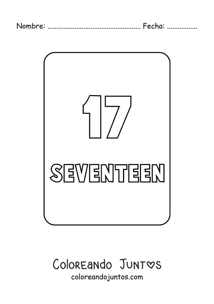 Imagen para colorear del número 17 en inglés