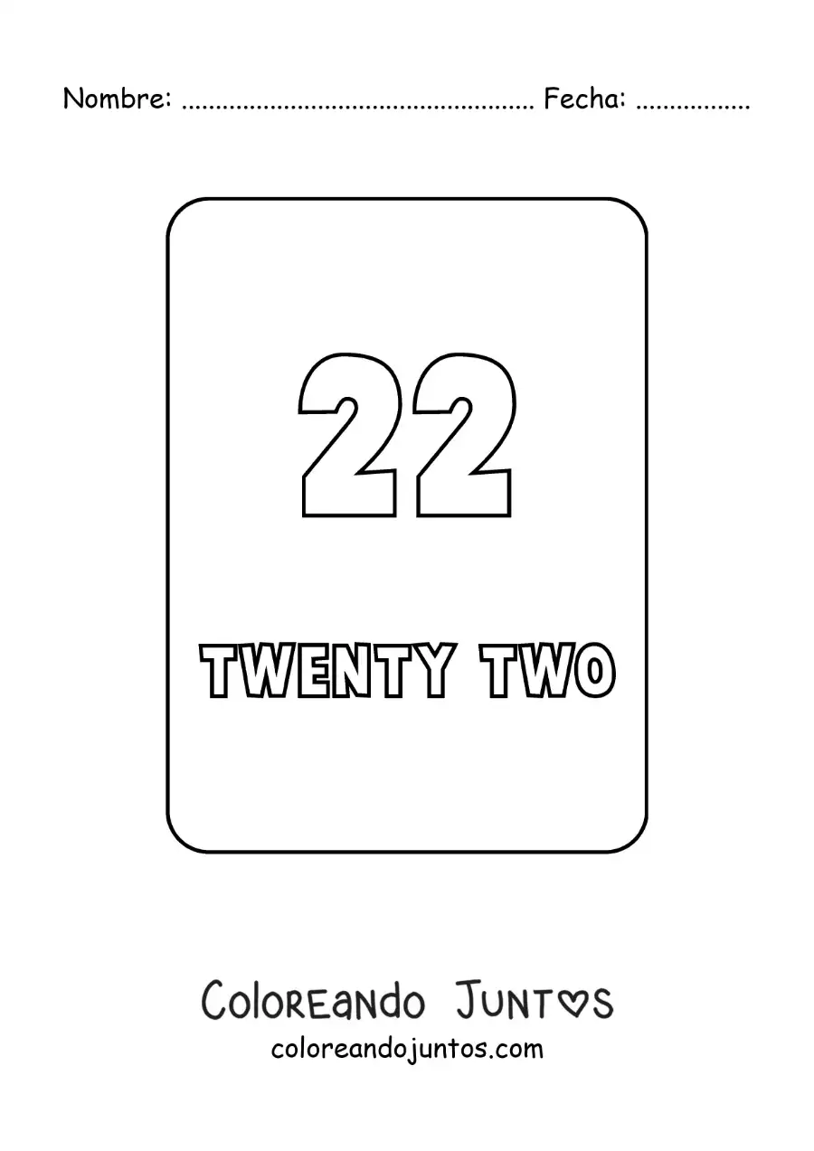 Imagen para colorear del número 22 en inglés