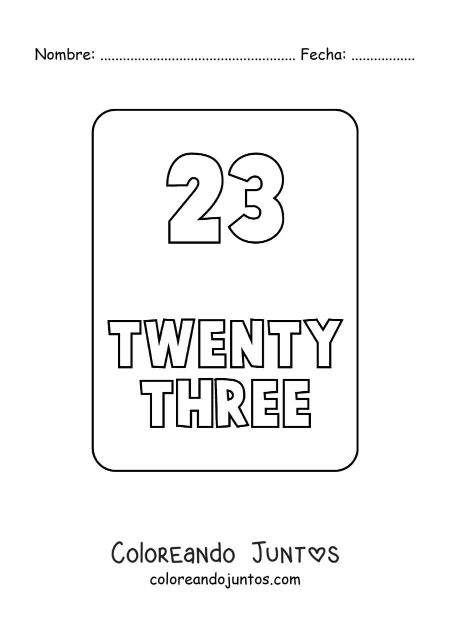 Imagen para colorear del número 23 en inglés