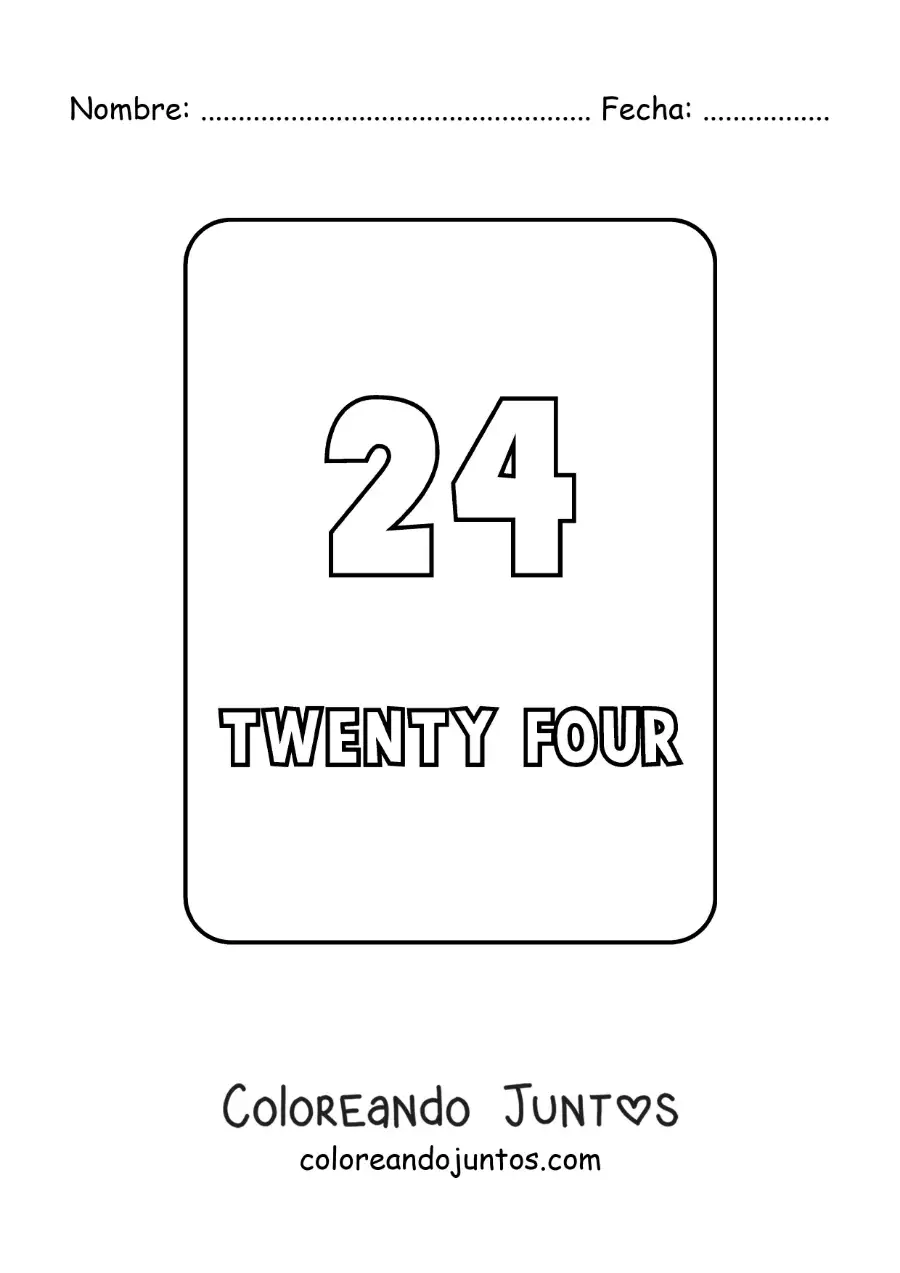 Imagen para colorear del número 24 en inglés
