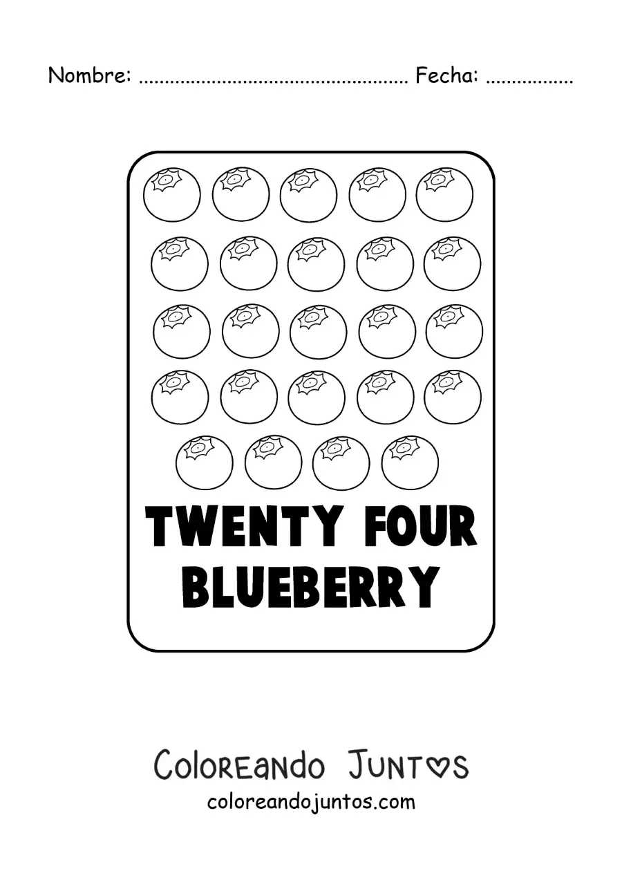 Imagen para colorear del número 24 en inglés con frutas
