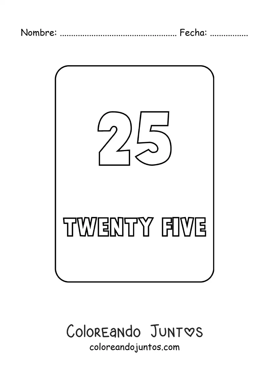 Imagen para colorear del número 25 en inglés
