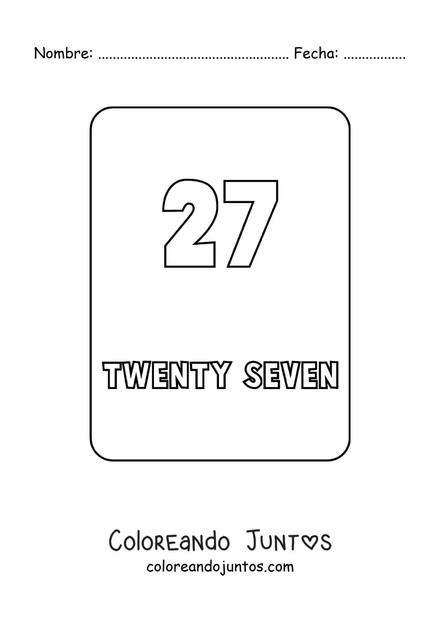 Imagen para colorear del número 27 en inglés