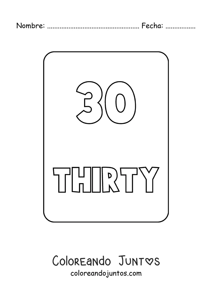 Imagen para colorear del número 30 en inglés