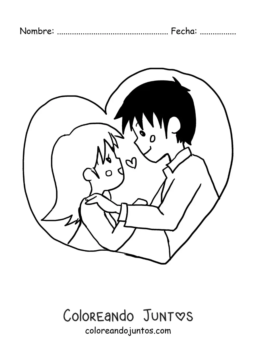 Imagen para colorear de pareja enamorada estilo anime