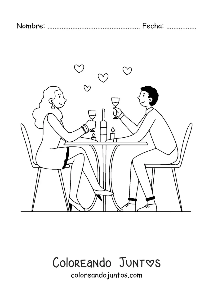 Imagen para colorear de pareja de novios enamorados en un restaurante