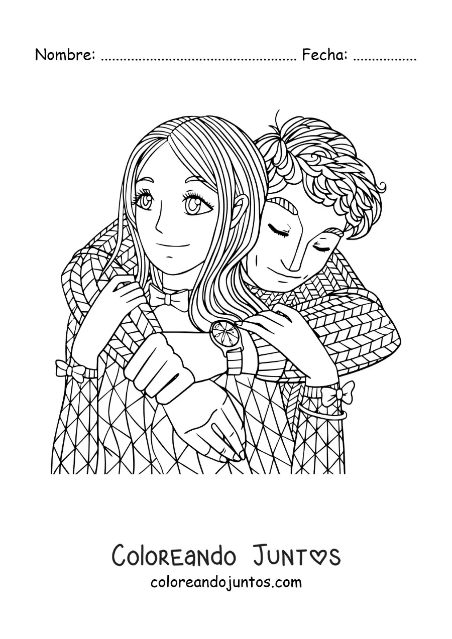Imagen para colorear de pareja de novios abrazados