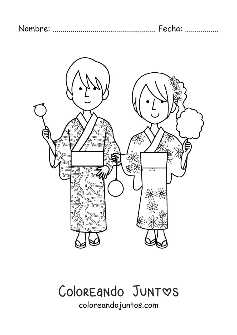 Imagen para colorear de pareja japonesa