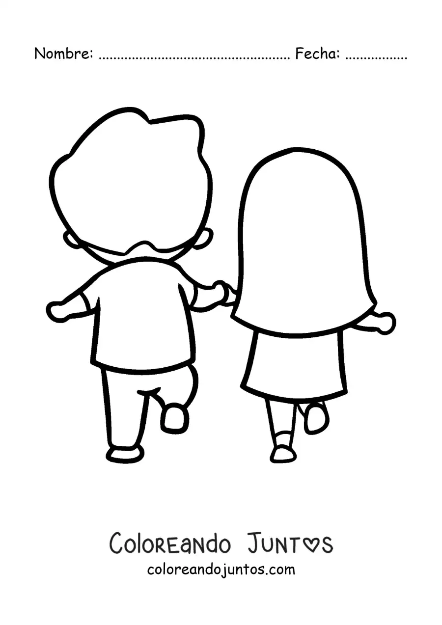 Imagen para colorear de pareja feliz caminando tomados de la mano