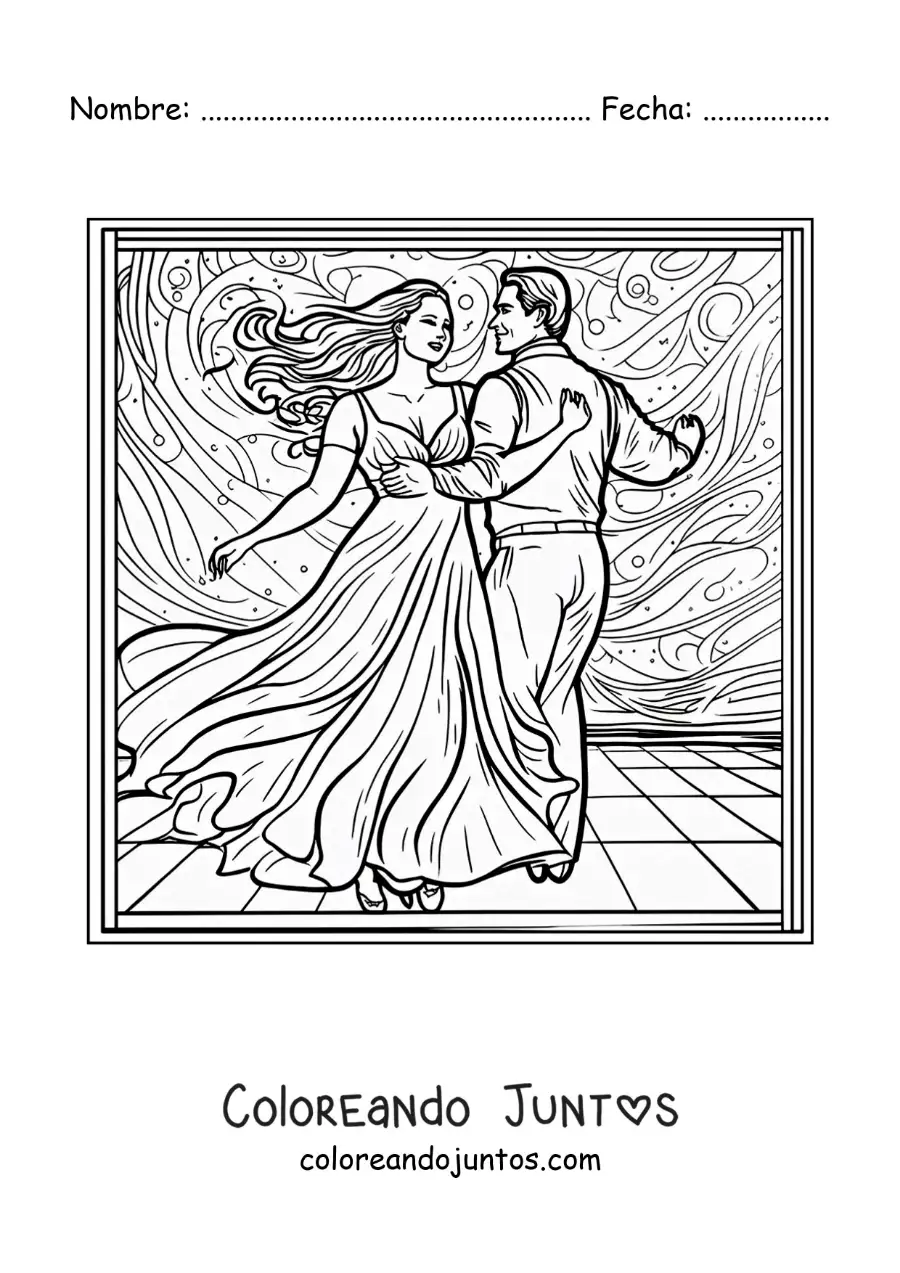 Imagen para colorear de pareja feliz bailando juntos