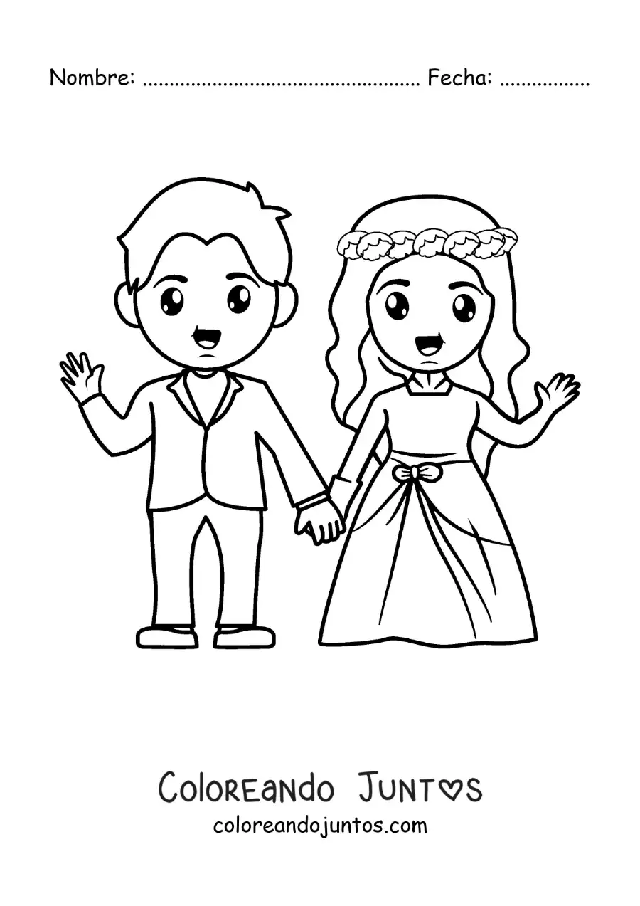 Imagen para colorear de pareja de novios en el día de su boda