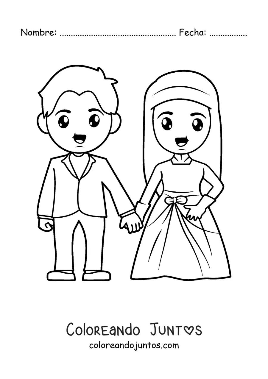 Imagen para colorear de novio y novia en su boda
