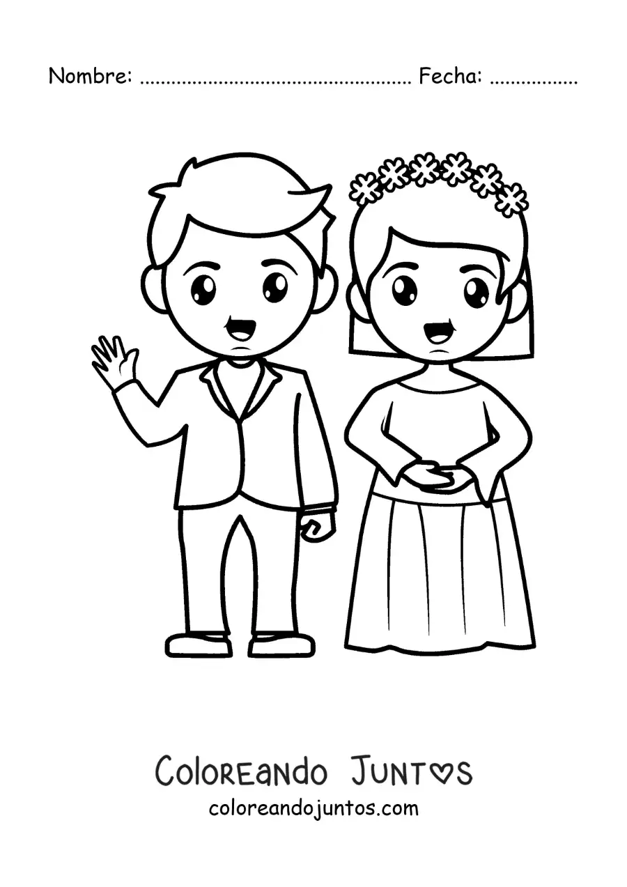 Imagen para colorear de matrimonio animado