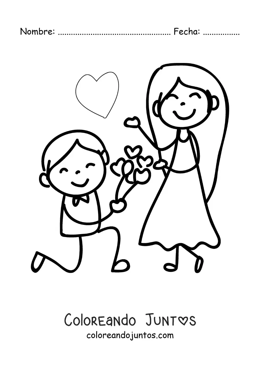 Imagen para colorear de propuesta de matrimonio animada