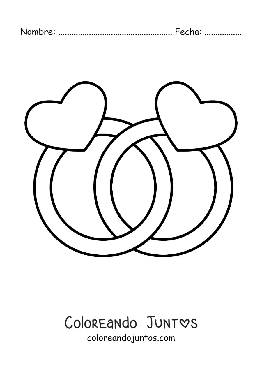 Imagen para colorear de anillos de boda entrelazados
