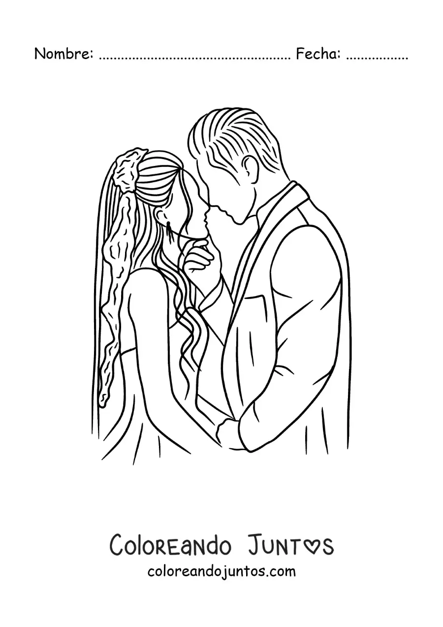 Imagen para colorear de beso de novio y novia en su boda