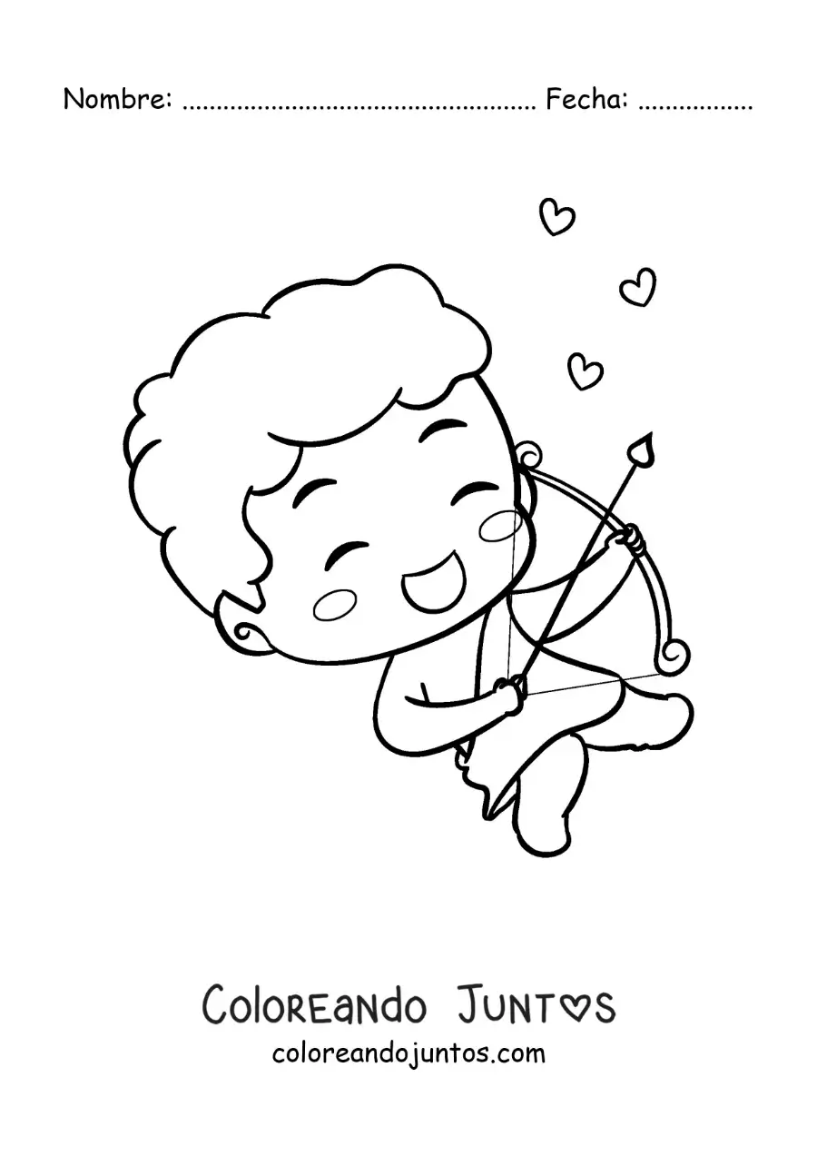 Imagen para colorear de lindo cupido bebé gracioso con arco y flecha