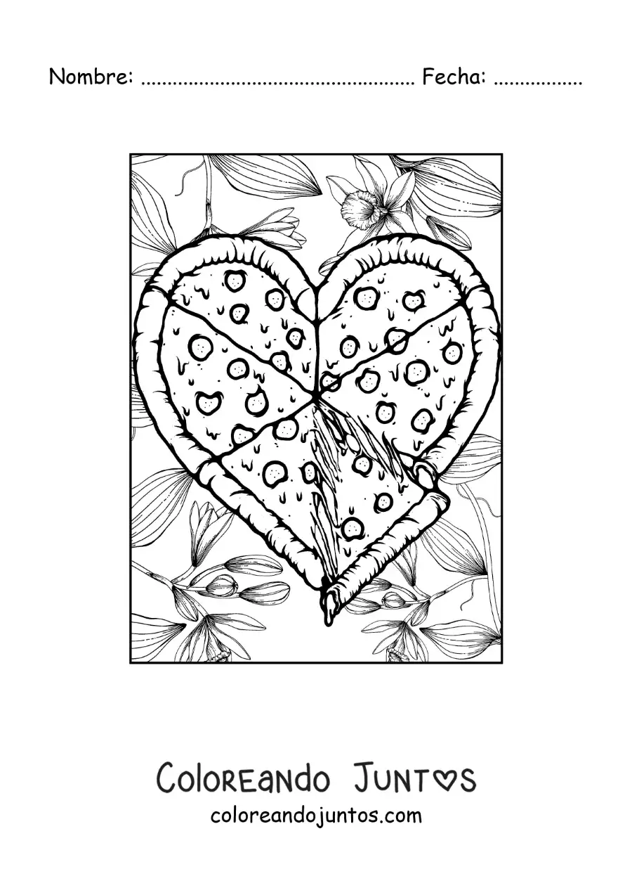 Imagen para colorear de pizza de corazón grande