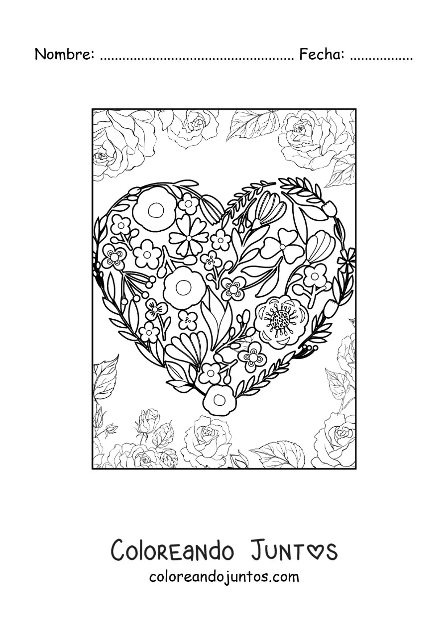 Imagen para colorear de corazón hecho de flores