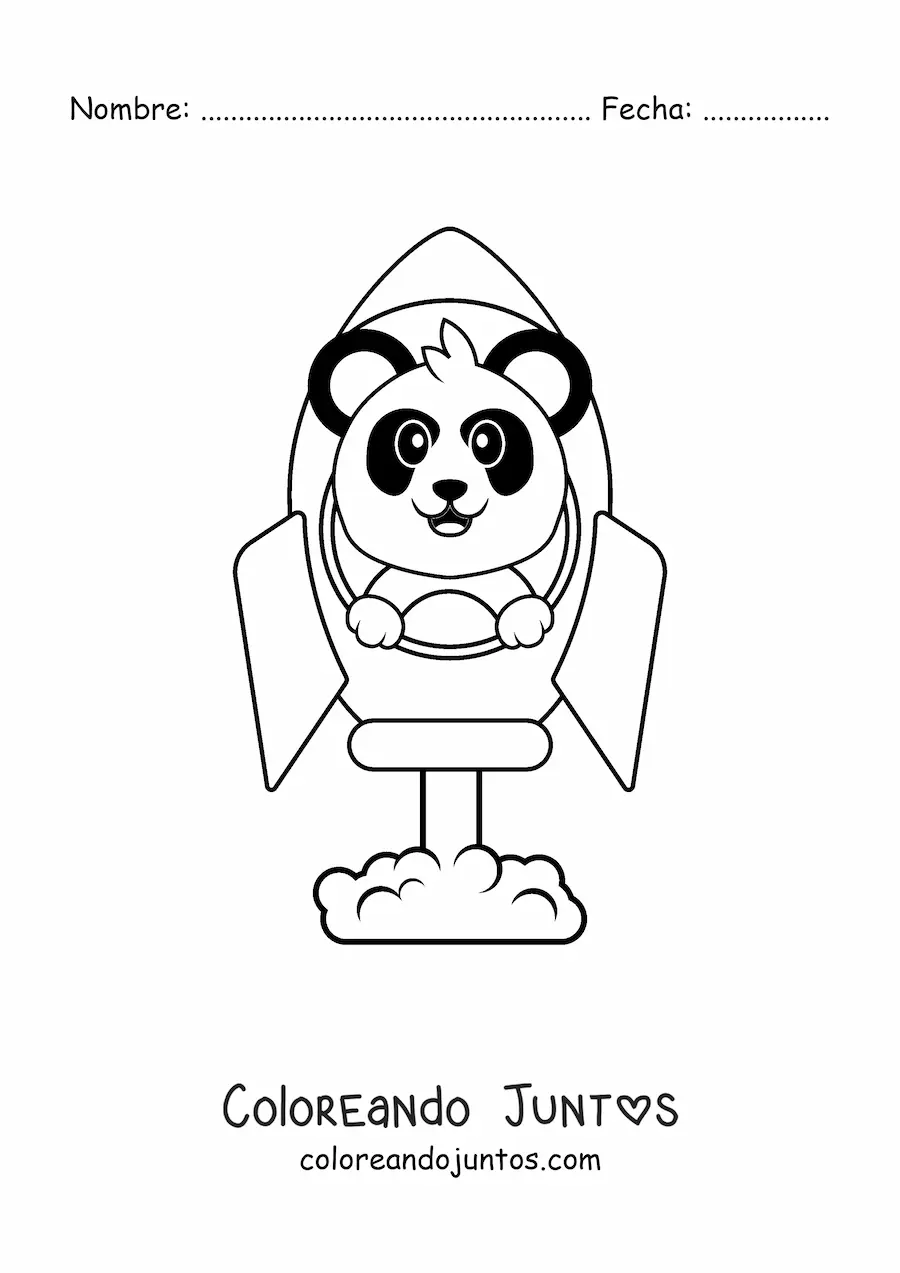 Imagen para colorear de un panda animado dentro de un cohete
