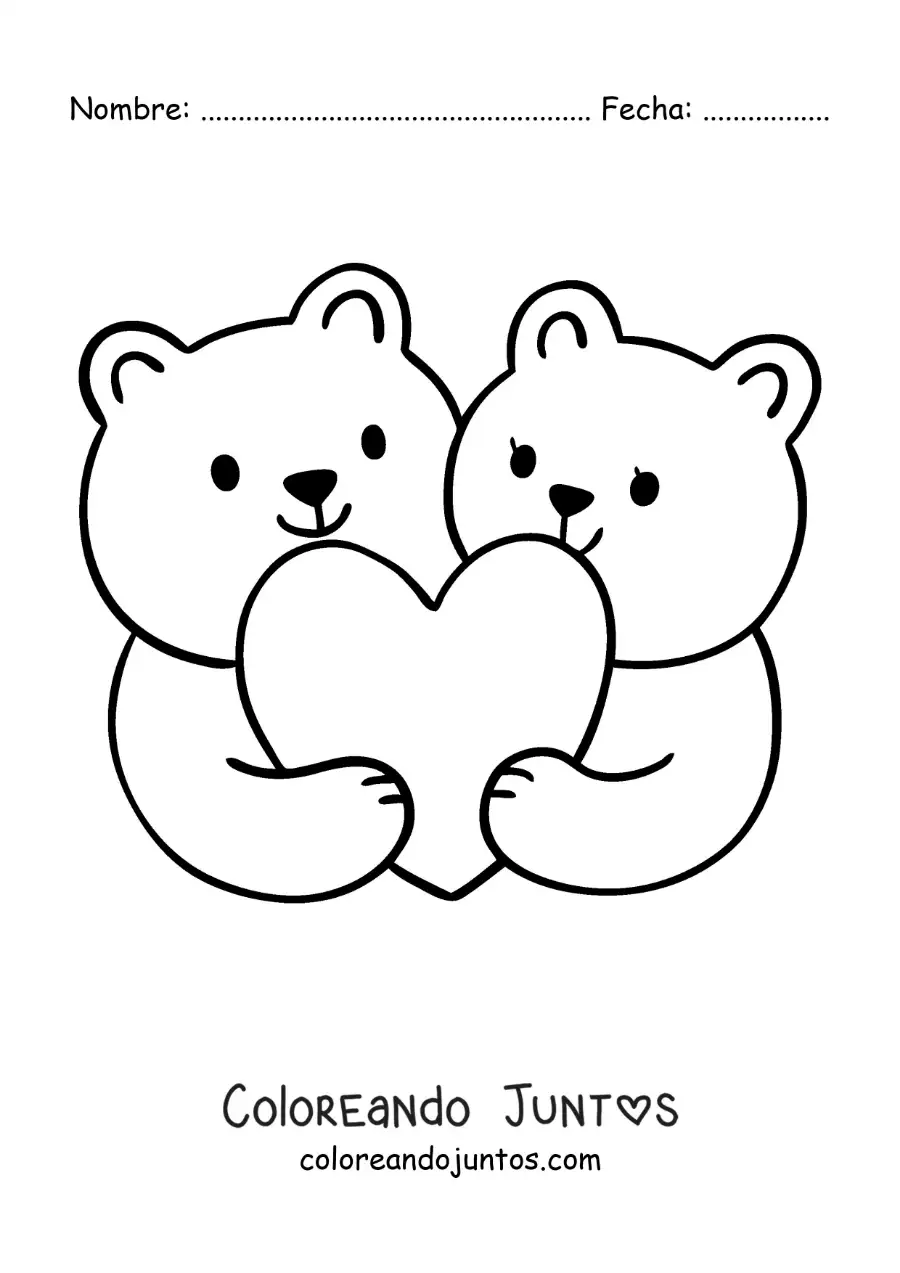 Imagen para colorear de pareja de osos abrazando un corazón