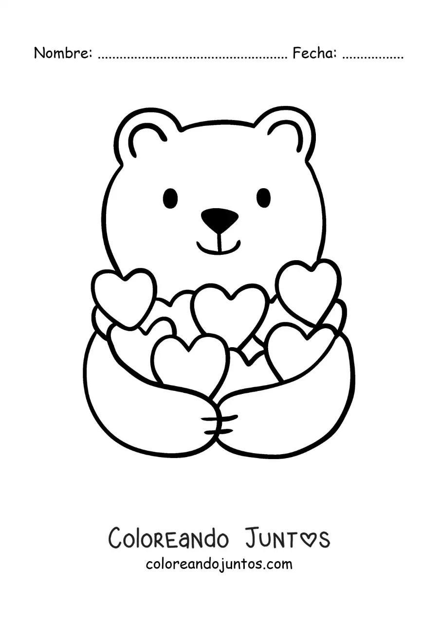 Imagen para colorear de tierno oso con corazones