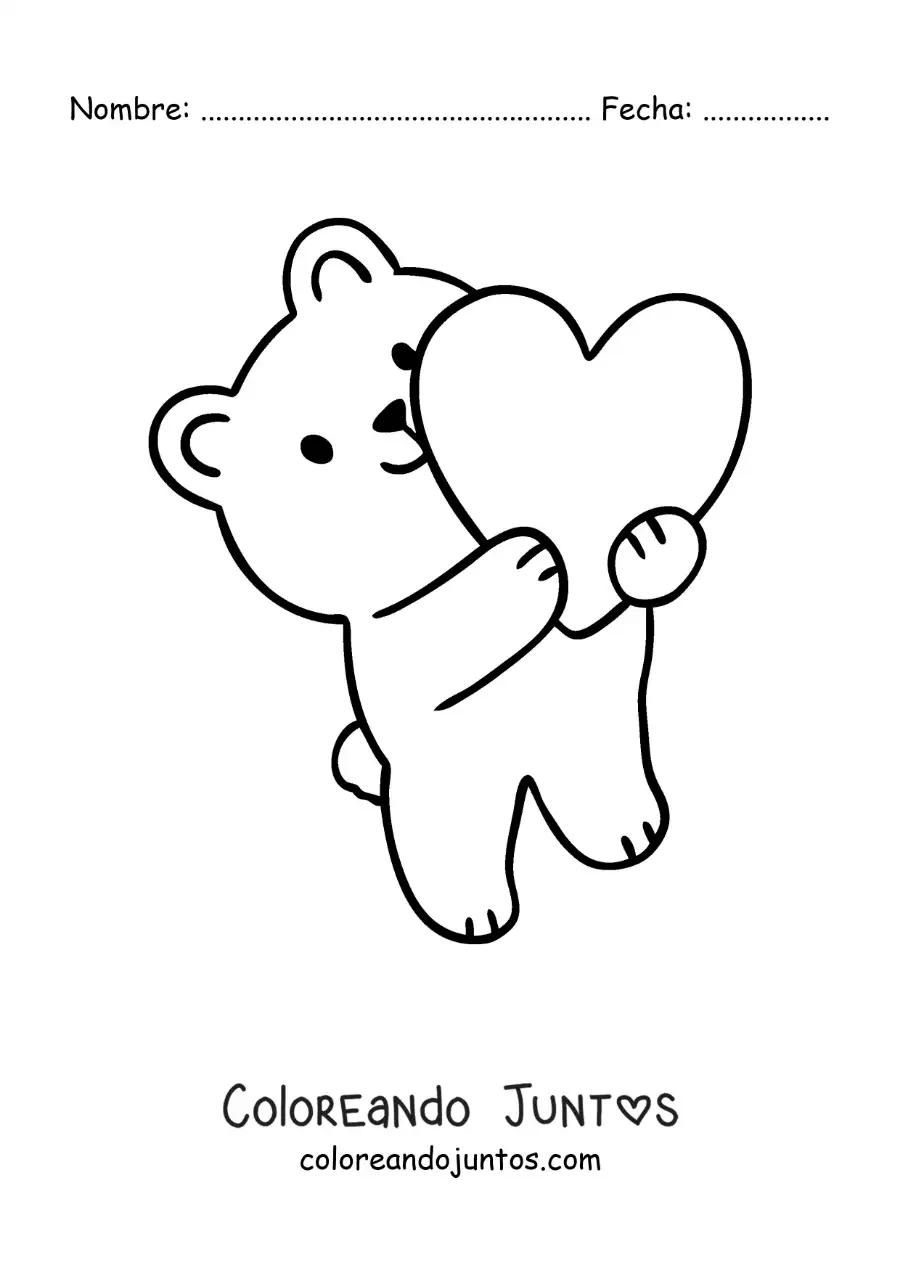 Imagen para colorear de oso animado con un corazón grande