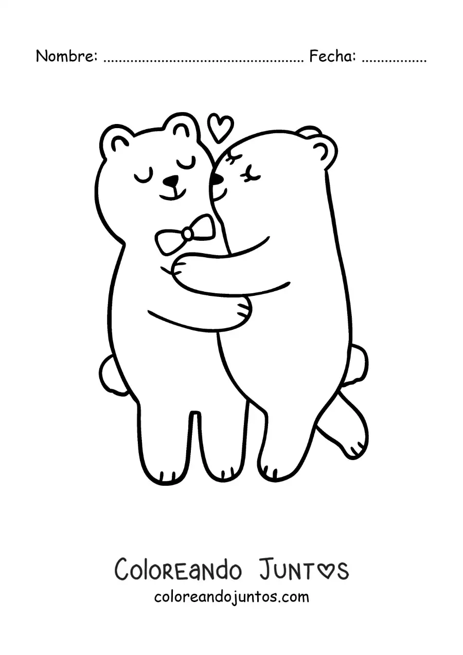 Imagen para colorear de pareja de osos amorosos abrazados