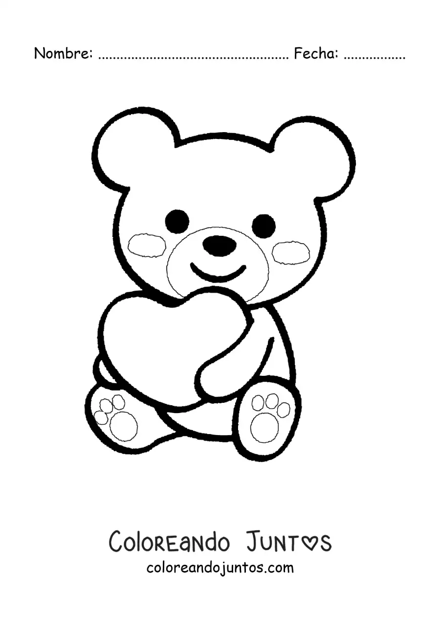 Imagen para colorear de oso grande con un corazón