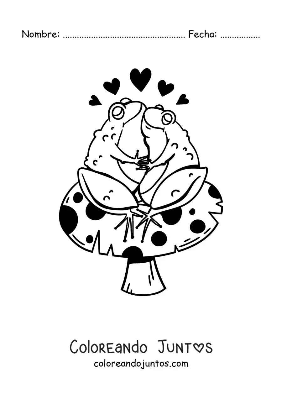 Imagen para colorear de pareja de ranas kawaii enamoradas