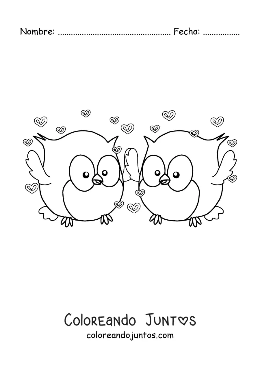 Imagen para colorear de pareja de búhos animados enamorados