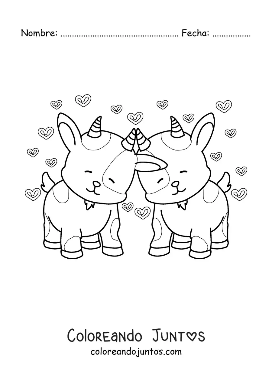Imagen para colorear de pareja de cabras animadas enamoradas