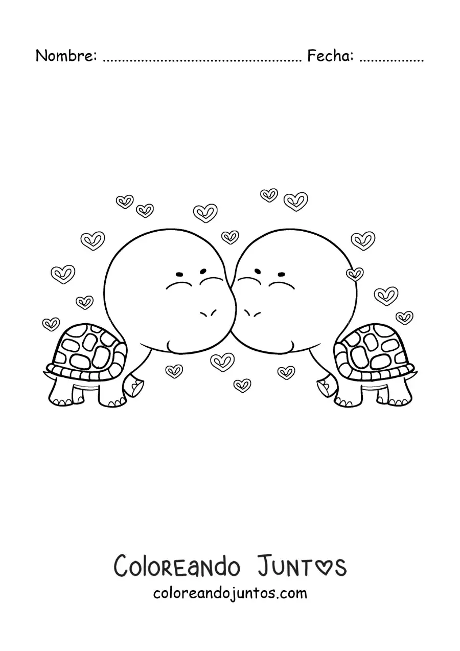 Imagen para colorear de pareja de tortugas animadas enamoradas