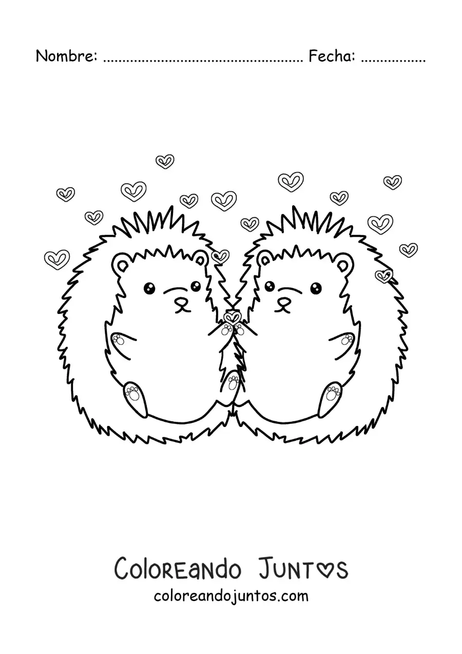 Imagen para colorear de pareja de puercoespines animados enamorados