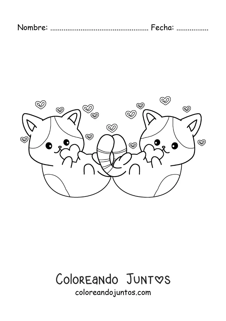 Imagen para colorear de pareja de gatos animados enamorados