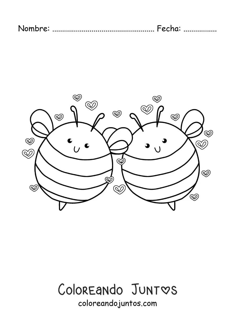 Imagen para colorear de pareja de abejas animadas enamoradas
