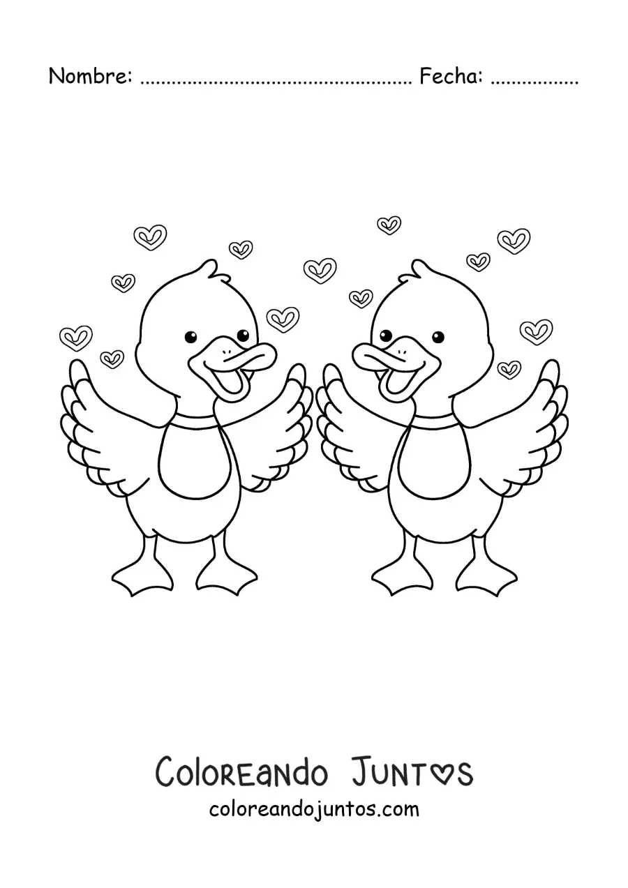 Imagen para colorear de pareja de patos animados enamorados