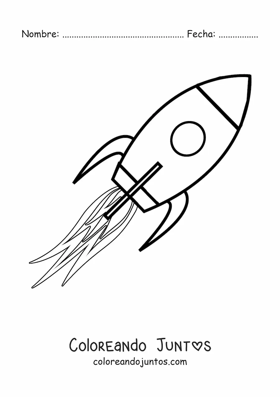Imagen para colorear de un cohete espacial volando con propulsión